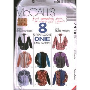 McCalls 7416 Mens Western Shirt Sewing Pattern XXL Colorblock Cowboy 1994